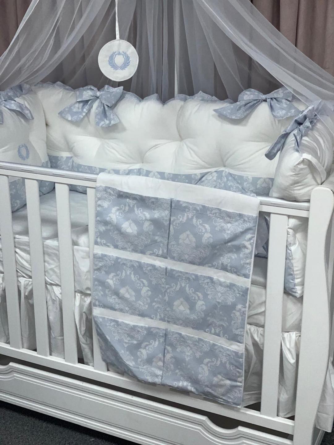 PEPPIbambini ROYAL Blanco Azul Ropa de cama para 11 piezas, ropa de cama, algodón con bordado + - KRAUSMAN - Original de Alemania Cochecito Cochecito combinado Sistemas de viaje